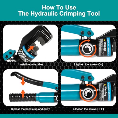 Brileine 10 Tons Hydraulic Crimping Tool with 9 Dies - Battery Cable Crimper Tool & Wire Rope Crimping Tool for 12 to 2/0 AWG, 1/16" 1/8" 3/16" Stainless Steel Cable Railing Tool