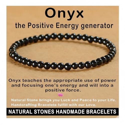 AD Beads Handmade Gemstone Stretch Elastic Bracelet Crystal Healing Reiki Nature's Beauty and Spiritual Essence Unisex - color: Black Onyx, size: 4mm