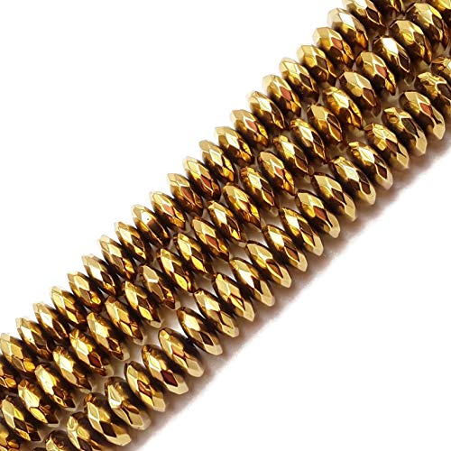JM Design Gold Plated Hematite Faceted Rondelle Beads 3x6mm 16" Strand for Jewelry Making - size: 3x6mm