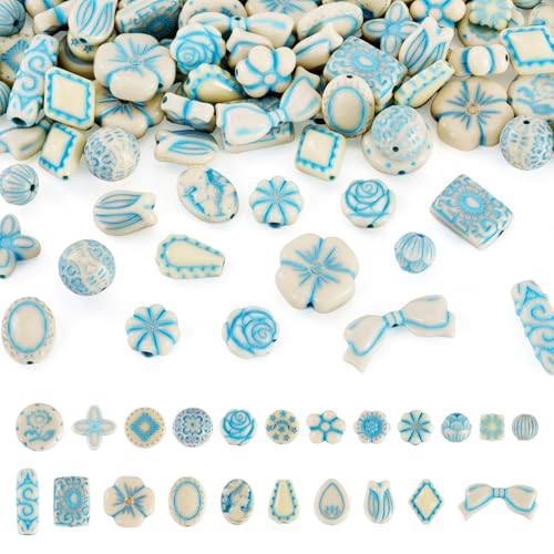 Cheriswelry 132Pcs Assorted Acrylic Beads Vintage Beads Bracelet Making Set Flat Round Flower Butterfly Bead Printed Aesthetic Bead Spacers 9-20mm for Necklace Phone Strap Keychain Jewelry Making - color: Beige