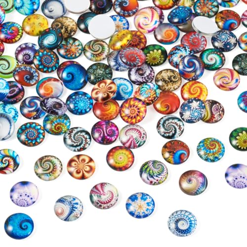 100Pcs/Set Flat Round Transparent Glass Cabochons with Pattern Eye Flatback Glass Dome Flatback Cab Beads for Photo Cameo Jewelry Making Necklace Ring DIY Crafts 12x4mm Random Mixed - color: 100Pcs-12x4mm-Random