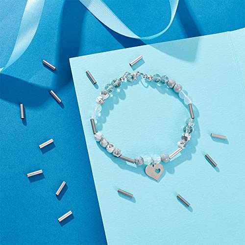 PH PandaHall 500pcs 10mm Stainless Steel Tube Beads Straight Spacer Beads Smooth Tube Loose Beads Connector Findings for Bracelets Necklaces Crafts Jewelry Making, 2mm Hole - size: 10mm long