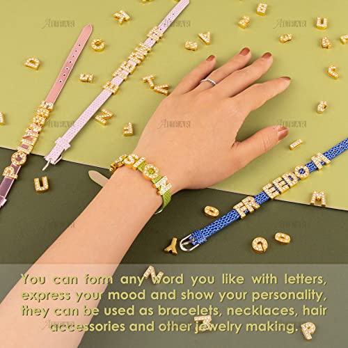 AUEAR, 36 Pack Gold 8mm Full Rhinestone Slide Alloy Letter Charm Crystal A-Z Alphabet with 0-9 Numbers for Bracelets Wristbands DIY Jewelry Making - color: Gold, size: 36 Pack
