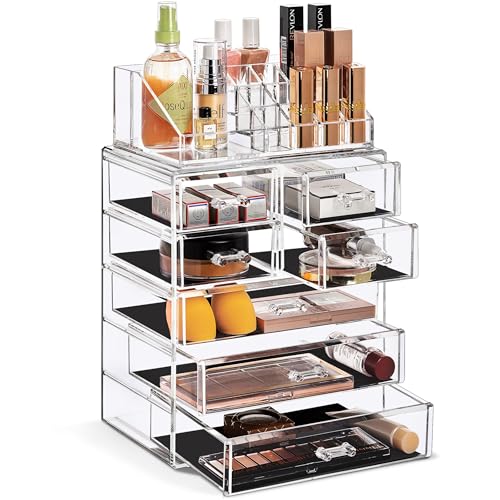 Sorbus Acrylic Makeup Organizer Set, 7-Drawer Vanity & Countertop Cosmetic Storage with Small & Wide Compartments, CLear Makeup Storage for Brushes, Jewelry – Holiday Gift for Women & Teens - color: Clear, size: 3 Large, 4 Small Drawers