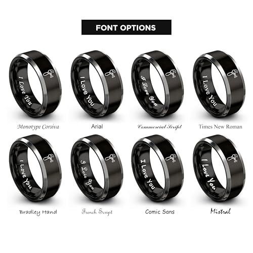 Chain Tool Ring - Gift for Cyclist - 8mm - Band - Gunmetal Black Silver - Personalized Custom Engraving - Men Women - Anniversary Engagement Wedding - Tungsten Carbide - Flat Dome Bevel - color: 11 - Black Grey Tungsten
