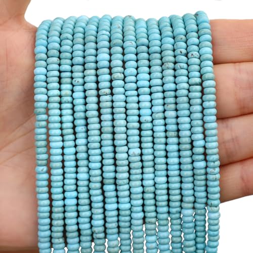 BONNY BOXX 1 Strand (150PCs) Natural 2 * 4mm Blue Turquoise Rondelle Beads, Natural Abacus Disk Stone Beads Loose Spacer Gemstone for DIY Bracelet Necklace Jewelry Making - color: Blue Turquoise, size: 2*4MM