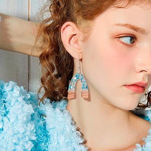 Beadthoven Sea Blue Charms for Earrings Making, 20pcs/10 Pairs Resin Wood Pendants DIY Women Necklace Wooden Pendants Supplies for Jewelry Making Bookmarks Ornaments Dangle Crafts - color: Blue Sequins