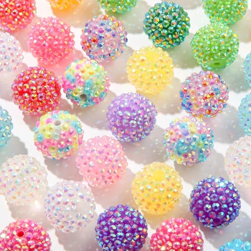 20mm Rhinestone Beads Round Disco Ball Beads Spring Color Chunk Bubblegum Beads for Jewelry Making DIY Craft Supplies(Style-5) - color: style-5