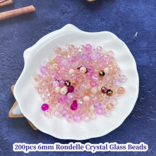 200pcs Crystal Glass Beads 6mm Faceted Rondelle Glass Spacer Beads with Hole for Bracelets Necklace Earring DIY Jewelry Making Craft(Pink Series) - color: Pink Series, size: 6mm