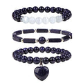 Vinswet Healing Crystal Beaded Bracelets for Women,Natural Amethyst Gemstones Bracelet,Anxiety Stress Relief Heart Charm Bracelet Handmade purple Jewelry Gifts for Women - color: Blue Sandstone&Moonstone