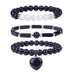 Vinswet Healing Crystal Beaded Bracelets for Women,Natural Amethyst Gemstones Bracelet,Anxiety Stress Relief Heart Charm Bracelet Handmade purple Jewelry Gifts for Women - color: Blue Sandstone&Moonstone