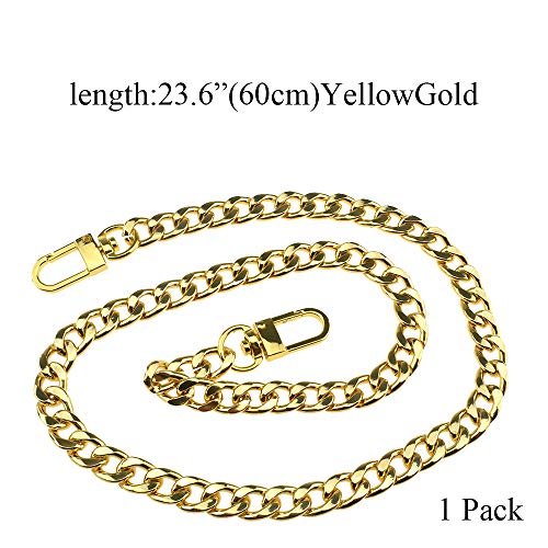 HAHIYO Purse Chain Strap 23.6 inches Yellow Gold for Shoulder Cross Body Sling Handbag Clutch Replacement Strap Comfortable Flat 0.4" Wide 2.4mm Thick Metal 1 Pack - size: Yellow Gold 23.6 inches