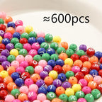 8mm Acrylic Beads 600pcs Round Letter Bead Multicolor Spacer Bubble Beads Plastic Crafts Bead for DIY Necklaces Bracelets Earrings Jewelry Making (Letters) - color: rose pink&green&blue