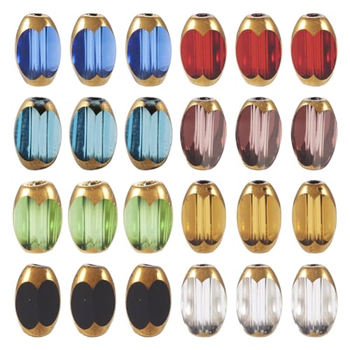 80Pcs Electroplate Glass Beads with Golden Edge, Colorful Oval Crystal Loose Spacer Beads for DIY Bracelet, Earring Jewelry Making Crafts - color: Oval