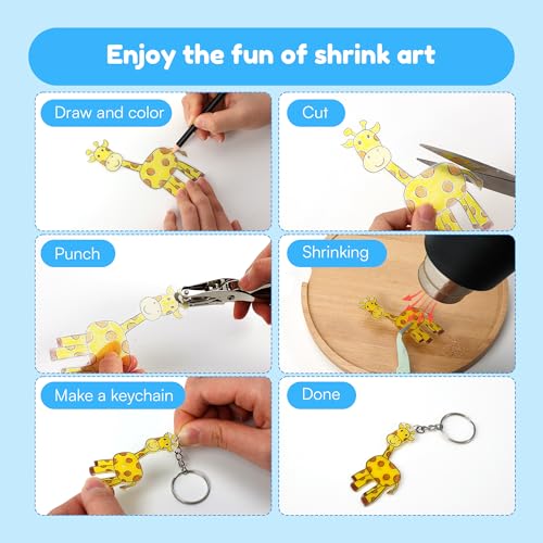Auihiay 198 Pieces Shrink Plastic Kit Includes 20 Sheets Shrink Papers, Hole Punch, Keychain Accessories and Pencils for Shrinky Art and DIY Keychain Making Easter Mother Day Ornament - size: 198PCS
