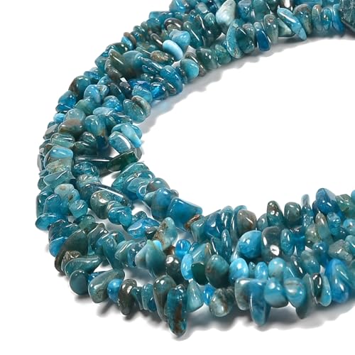 HAAMIIQII 5-8mm Natural Blue Apatite Chips Irregular Genuine Real Freeform Chip Loose Gemstone Beads Energy Healing Beads for Jewelry Making Strand 30 Inch - color: Blue Apatite
