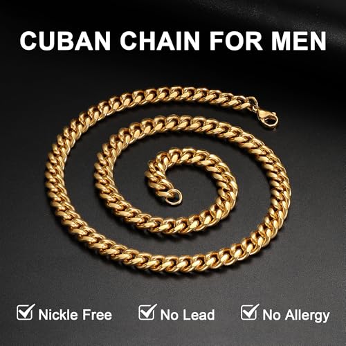 Monily Stainless Steel Mens Cuban Link Chain Silver 18K Gold Chain for Men Hip Hop Mens Jewelry - color: c. 8mm width-gold-plated, size: 22 Inches