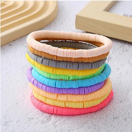 Bohemian Stackable Heishi Vinyl Clay Disc Colorful Beaded Elastic Bracelet Summer Beach Surfer Stacking Stretch Bangle Friendship Handmade Jewelry for Women