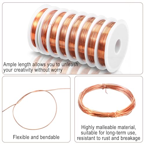 8 Pcs Copper Wire for Jewelry Making, 183ft × 0.5mm Solid Pure Copper Wire, Tarnish Resistant Beading Wires for Crafts, Jewelry Making, Electroculture Gardening