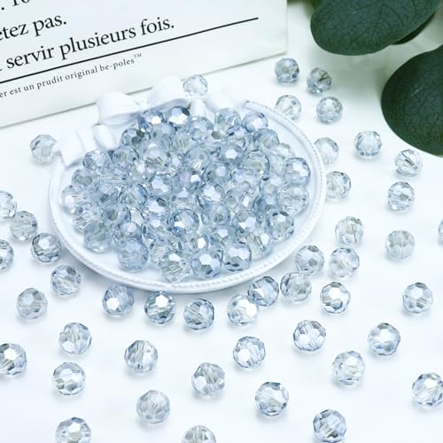 Dowarm 200 Pieces 4mm Round Crystal Glass Beads for Jewelry Making Crafts Wine Charms Wind Chimes Suncatchers, Faceted Rondelle Loose Spacer Beads, Light Blue Gray - color: 16-Light Blue Gray, size: 4MM