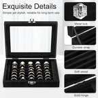 Velvet Ring Organizer Box, 7 Slots Jewelry Holder with Glass Lid Earring Display Tray Storage Case Gift for Women and Girls (Black)
