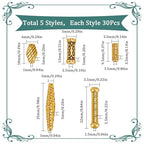 SUNNYCLUE 1 B0X 150Pcs 5 Styles Gold Tube Bead Tibetan Spacer Beads Alloy Metal Hollow Column Barrel Drum Long Hole Spacers Loose Beads for Jewelry Craft Making Necklace Bracelet Earrings Beginners