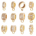 PH PandaHall 12 Styles 18K Gold Plated Spacer Bail Bead Hanger Rhinestone Bail Beads with Charm Loop, Cubic Zirconia Bails Connectors for European Necklace Bracelet Pendant Jewelry Making