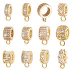 PH PandaHall 12 Styles 18K Gold Plated Spacer Bail Bead Hanger Rhinestone Bail Beads with Charm Loop, Cubic Zirconia Bails Connectors for European Necklace Bracelet Pendant Jewelry Making