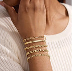 Gold Bracelets Set for Women Stack, Chunky Thick Bracelets Stack for Women Trendy, Simple Dainty Thin Gold Plated Cuff Stackable Bracelets With Beaded Cuban Paperclip Snake Rope Bangle Hand Chain Jewelry - style: Style 10-gold