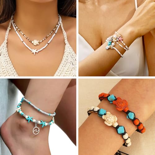 Boutigem 100Pcs Starfish Turtle Beads Turquoise Loose Spacer Beads Summer Ocean Loose Beads 10 Style 13.5-18mm for DIY Earring Bracelet Necklace Keychain Jewelry Making - color: Mixed Color