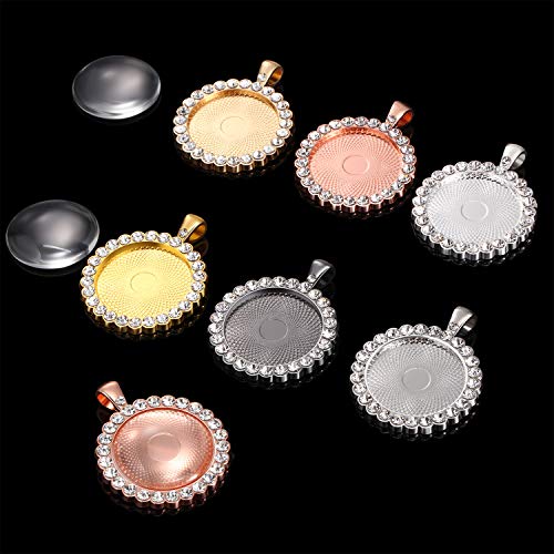 Hicarer 48 Rhinestone Bezel Pendant Trays 24 Pcs Gold Silver 25 mm Round Bezel Trays Blank Pendant Bases with 24 Transparent Glass Cabochons for Photo Making Crafts Wedding Jewelry Gifts