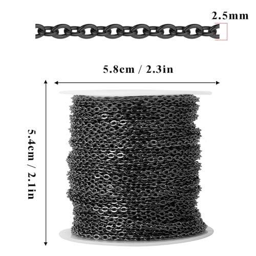 66 Feet Gunmetal Stainless Steel Cable Chains Bulk, 2.5 mm 304 Stainless Steel Black Flat Cable Links Chain Roll Spool for Jewelry Making DIY Craft - color: Black, size: 2.5mm width