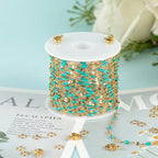 UMAOKANG 16.4 Feet Gold Plated Stainless Steel Jewelry Chain Roll Blue Enamel Bead Necklace Chain Handmade Craft Chains Bulk - color: Gold-Blue