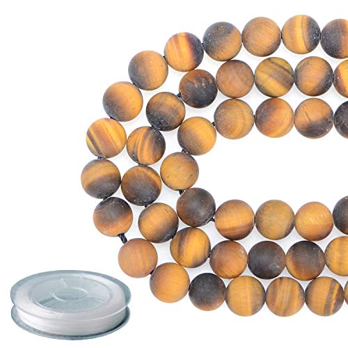 8mm Natural Matte Yellow Tiger Eye Round Gemstone Frosted 100Pcs Loose Beads for Jewelry Making Bracelet with Stretch Beading Cord LPBeads - color: Unpolished Yellow Tiger, size: 8mm