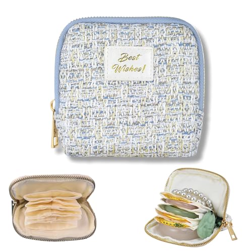 Small Travel Jewelry Case, Soft Velvet Organizer Pouch for Bangles, Bracelets, large Earrings, Beaded necklaces, Anti-Scratch & Portable Jewelry Bag Holder for Daily Use & Gift (Icy Blue Tweed) - color: Icy Blue Tweed