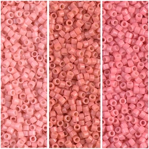 Miyuki Delica Seed Beads Bundle: Size 11/0, Duracoat Opaque Lychee (DB2113), Lt Watermelon (DB2114) & Guava (DB2115) - 3 Tubes of 7.2 Grams ea