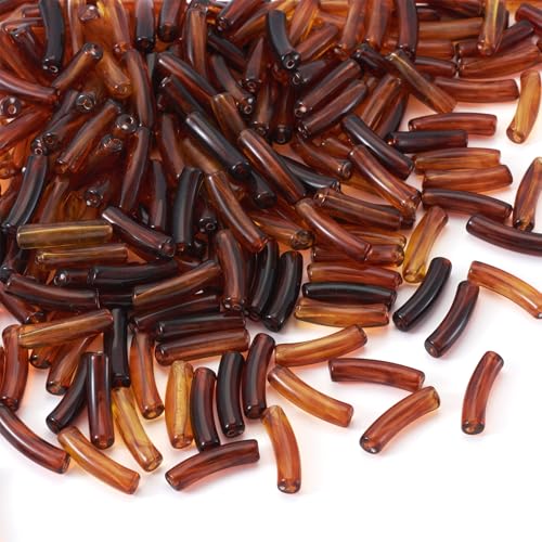 200 pcs Acrylic Tube Beads for Bracelets Amber Bangle Acrylic Beads Two Tone Curved Chunky Bamboo Tube Bead for Jewelry Making Earring Crafts - color: Brown-200pcs