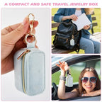 Velvet Mini Travel Jewelry Case, 2 in 1 Ring Holder Keychain + 50 Plastic Earrings, Portable Small Jewelry Organizer for Women, Travel/Gym/Wedding/Bridesmaid Gift - color: blue