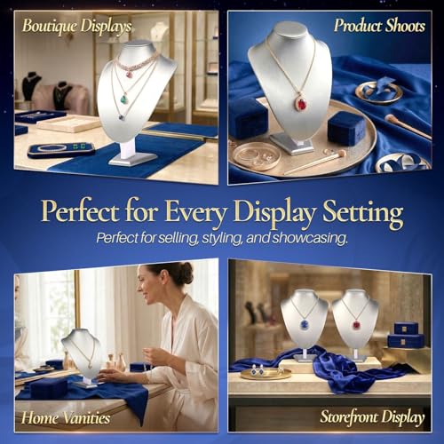 Flexzion Necklace Bust Display Stand (2 Pack) - 11 Inch 3D Mannequin Black Velvet Necklace Display Holder for Home, Boutique & Trade Shows - Jewelry Display for Selling Necklace, Pendants, Lockets - size: Standard (2 Pack)