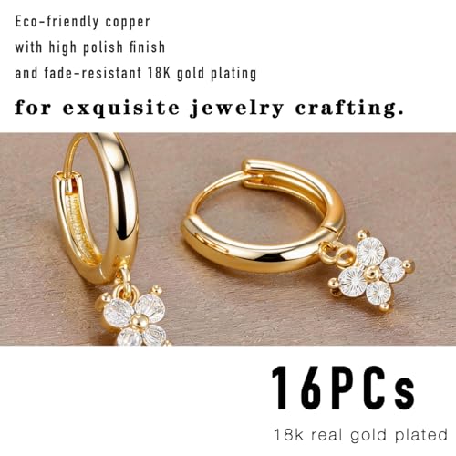 stino 16Pcs Huggie Earring Hooks for Jewelry Making, Brass Hoop Earring Clasps, Findings & Supplies(18K Gold Plated) - color: 18K Gold Plated