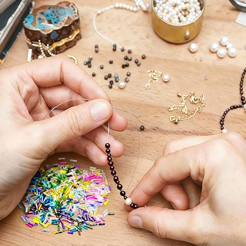 uxcell 1500Pcs Glass Bugle Seed Beads, 6x2mm Mini Long Tube Seed Beads Tube Loose Glass Seed Spacer Bead for DIY Earring Bracelets Necklace Jewelry Making Embroidery, Champagne - color: Champagne