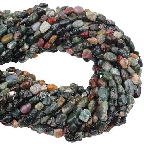 Natural Stone Beads 6-8mm Indian Agate Oval Irregular Freeform Tumbled Loose Gemstone Beads for Jewelry Making 15 Inch Strand 50-55 Pcs - color: India Agate-1 strand15”-approx. 55 beads