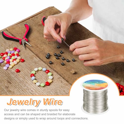 HARFINGTON Wire 203ft Length 24 Gauge Copper Craft Jewelry Wrapping Wire Tarnish Resistant Beading for Jewelry Making Supplies Crafting, White - color: White
