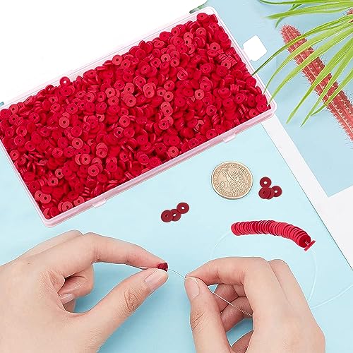 2000Pcs White Clay Beads Polymer Clay Spacer Beads Flat Beads 6mm Round Heishi Vinyl Beads for DIY Craft Gift Adults Bracelets Necklace Jewelry Making Earring Accessories (Red) - color: Red