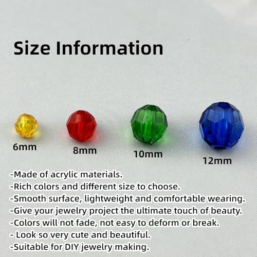 850pcs Acrylic Round Faceted Beads 6mm 8mm 10mm 12mm Faceted Round Spacer Beads for Bracelets Necklace Earring DIY Jewelry Making Craft(Mix Colors) - color: Mix Colors