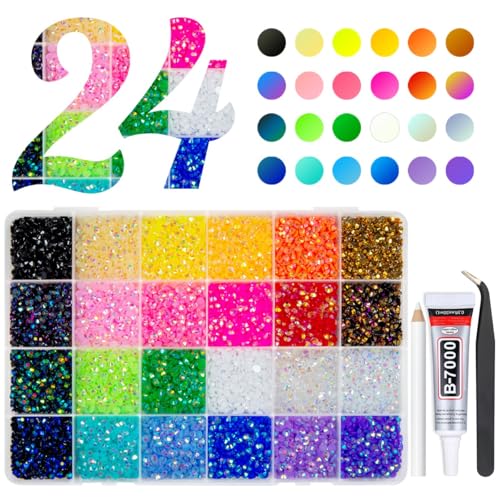 qiipii 24 Color 4mm Jelly Resin Rhinestones w B7000 Glue for Bedazzling Crafting Flatback Stones Bedazzler Kit Colorful AB Gems Diamonds Charms for Nails Eyes Face Makeup Tumblers DIY Crafts Shoes - color: Jelly Ab Rhinestones, size: 4mm