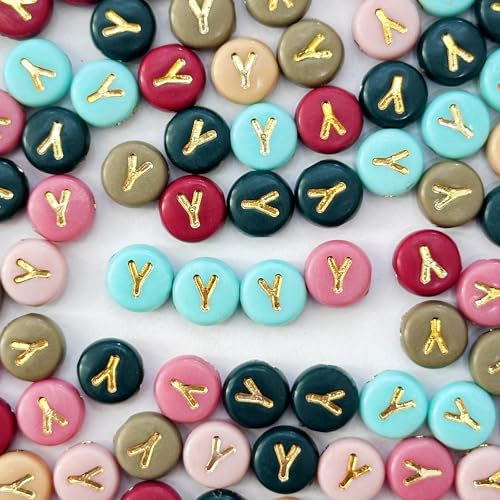 200PCS Round Letter Beads,4x7mm Color Acrylic Alphabet Beads Y Beads with Letters for Bracelet Making Necklace Keychain Jewelry DIY (Letter Y) - color: Letter Y