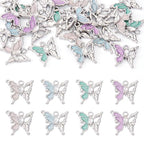 FASHEWELRY 20Pcs Alloy Crystal Rhinestone Butterfly Charms Gradient Color Enamel Butterfly Charms Silver Plated Fairy Pendants for Earring Jewelry Making Necklace Bracelet Craft - color: Butterfly-Silver Plated