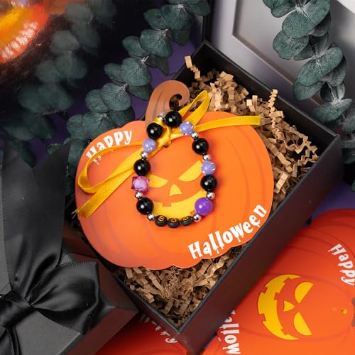 BeYumi Halloween Bracelet Craft Kit - 24 Pack Halloween Boo Letter Beads Friendship Bracelets with Pumpkin Gift Cards DIY Thankful Craft Kit Party School Classroom Party Fun Activities - style: BOO