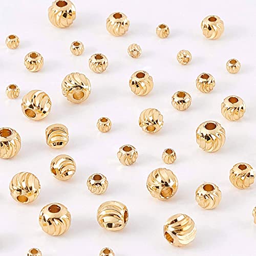 BENECREAT 80pcs 4 Sizes 18K Gold Plated Spacer Beads Round Metal Beads for Necklaces, Bracelets and DIY Jewelry Making - color: Round grooved-4 Sizes